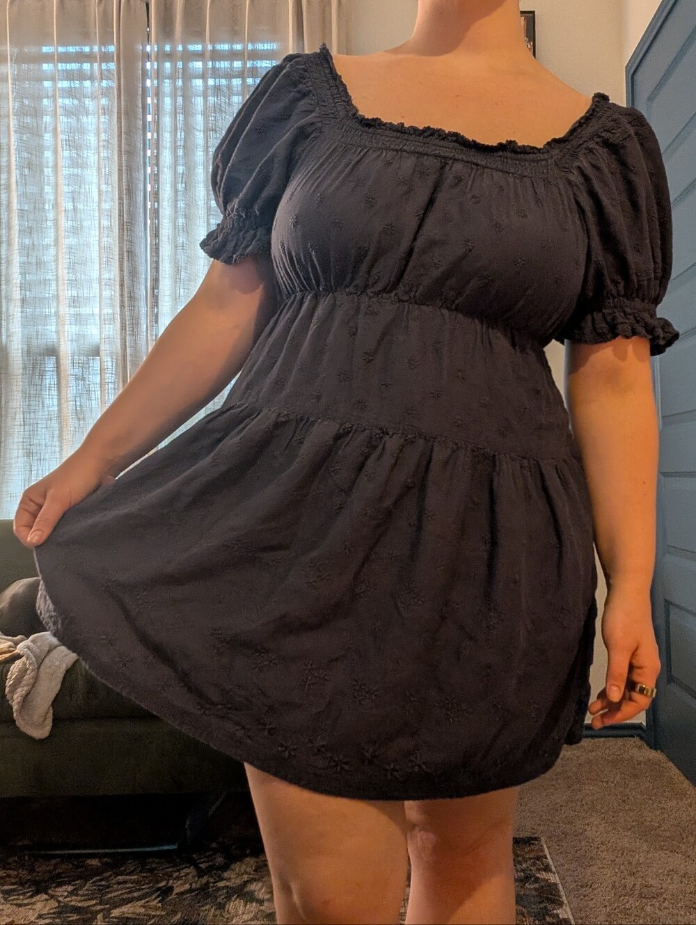 Women's Navy Puff-Sleeve Tiered Dress - Unknown Brand